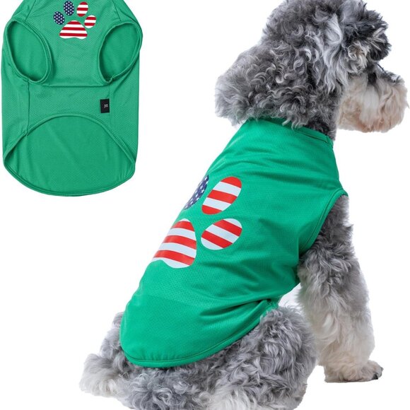 MIANHUATANG Dog Flag Green Shirt Vest XL Mesh Clothes Fits Chest 17.7-19.2" NEW - Picture 1 of 11